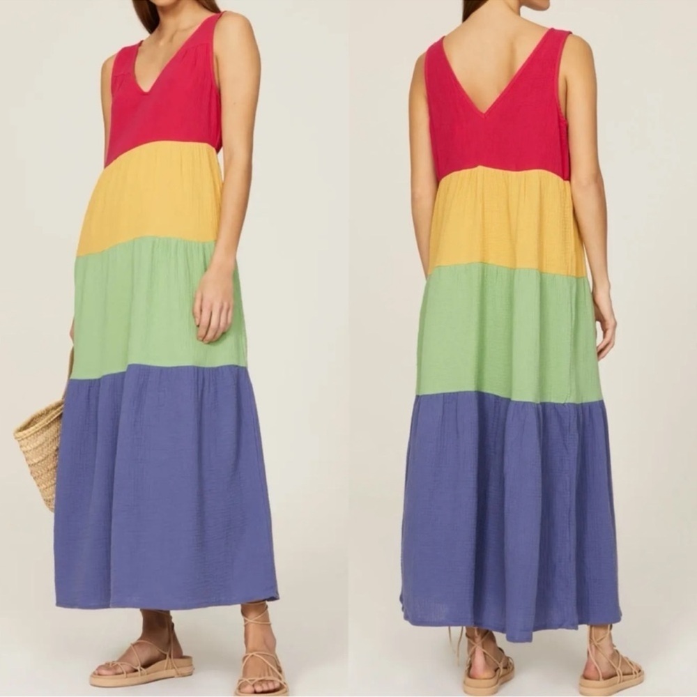Corinne Double Cloth Rainbow Colorful Sleeveless Maxi Dress. Size Small. - Picture 2 of 10